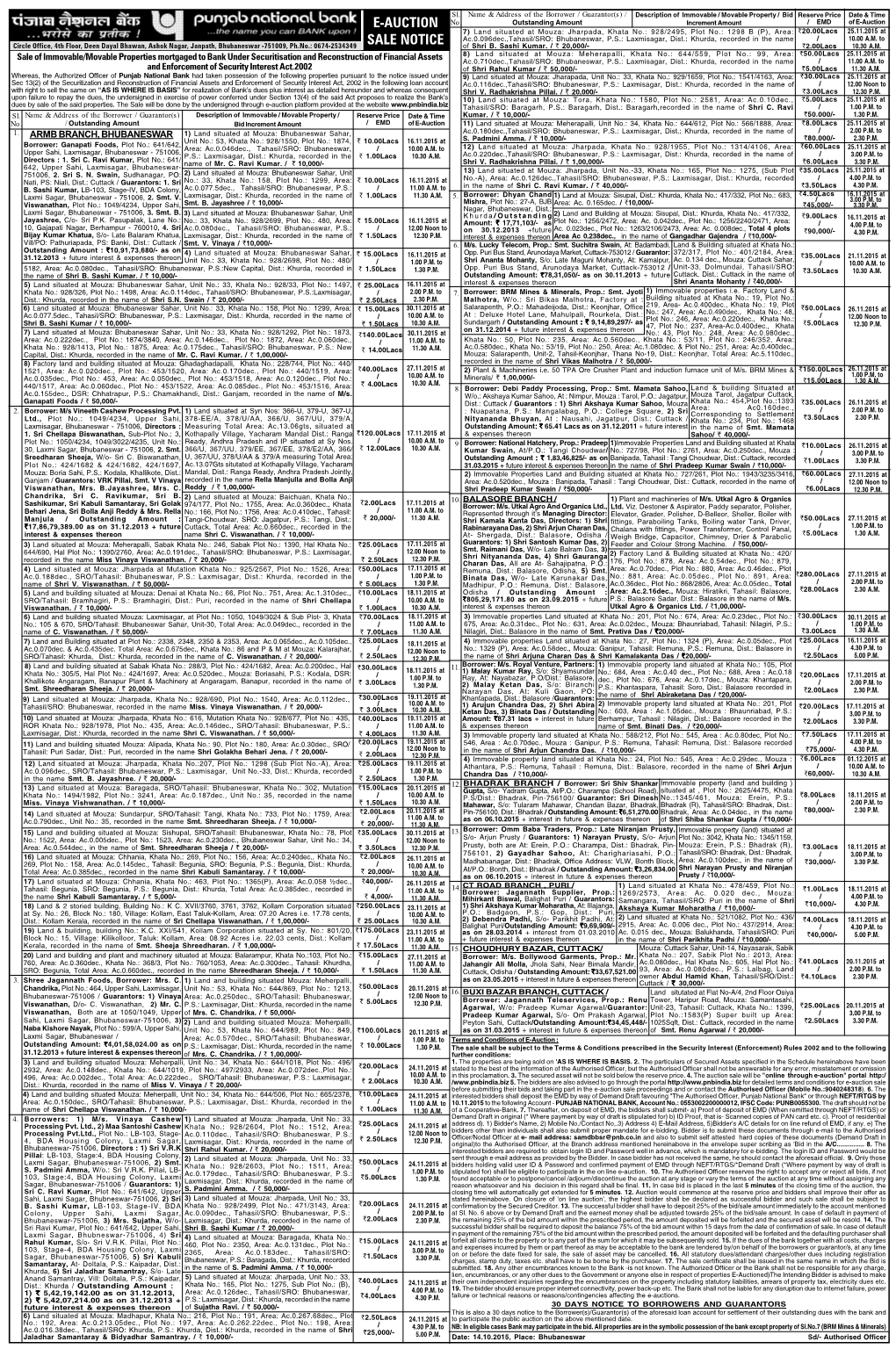 E-Auction Sale Notice