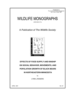 Wildlife Monographs (Issn:0084-0173)