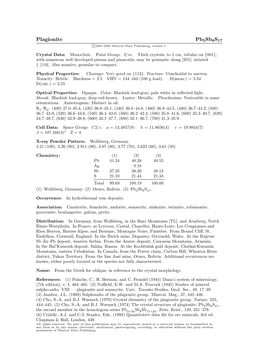 Plagionite Pb5sb8s17 C 2001-2005 Mineral Data Publishing, Version 1