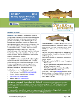 CT DEEP 2018 FISHING REPORT NUMBER 1 Channel Catfish (Ictalurus Punctatus) 4/26/2018 Brown Trout (Salmo Trutta)
