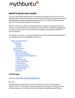 Mythtv Quick Start Guide