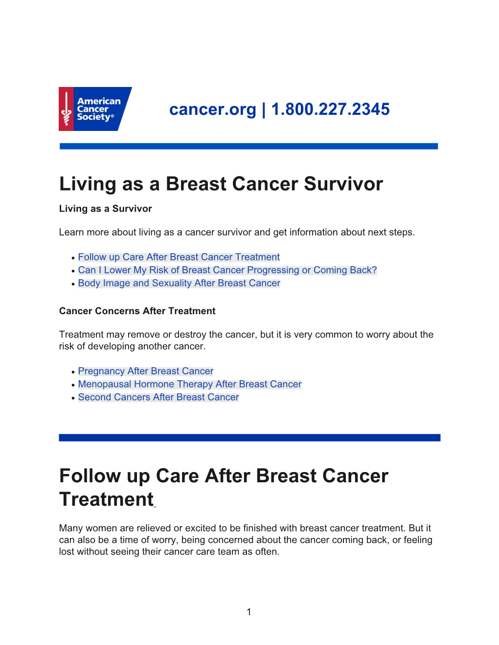 Living As a Breast Cancer Survivor Follow up Care After Breast Cancer