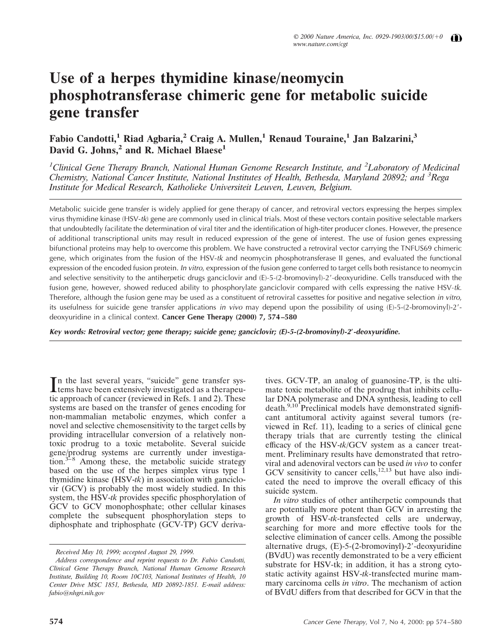 Use of a Herpes Thymidine Kinase/Neomycin Phosphotransferase Chimeric Gene for Metabolic Suicide Gene Transfer