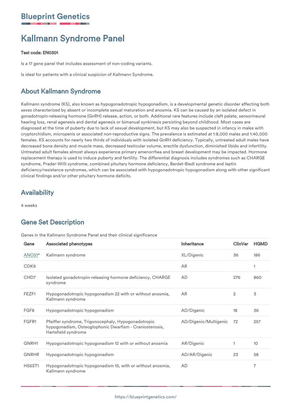 Blueprint Genetics Kallmann Syndrome Panel