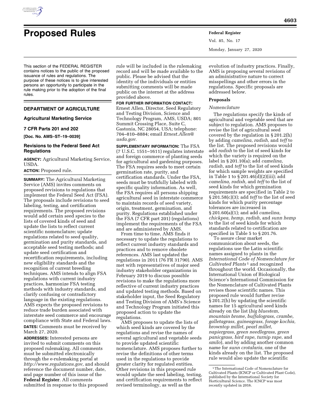 Agricultural Marketing Service Technology Program, AMS, USDA; 801 Agricultural and Vegetable Seed That Are Summit Crossing Place, Suite C, Subject to Regulation