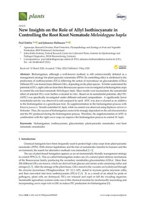 New Insights on the Role of Allyl Isothiocyanate in Controlling the Root Knot Nematode Meloidogyne Hapla