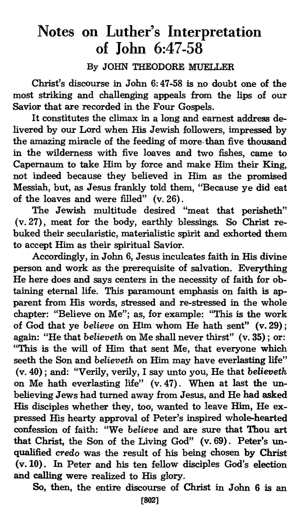 Notes on Luther's Interpretation of John 6:47-58
