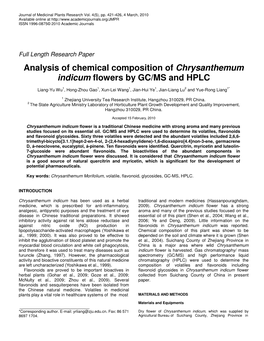 Analysis of Chemical Composition of Chrysanthemum Indicum Flowers by GC/MS and HPLC