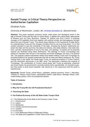 Donald Trump: a Critical Theory-Perspective on Authoritarian Capitalism