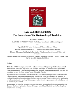 LAW and REVOLUTION the Formation of the Western Legal Tradition