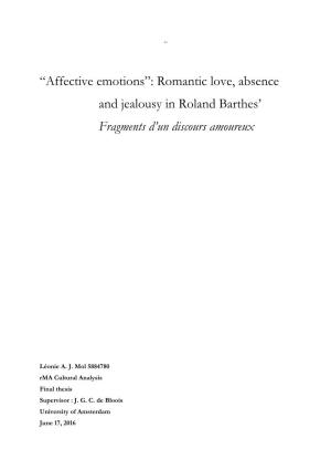 Romantic Love, Absence and Jealousy in Roland Barthes’