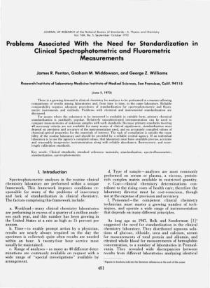 Problems Associated with the Need for Standardization in Clinical Spectrophotometric and Fluorometric Measurements