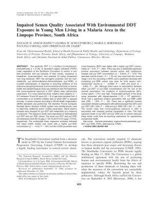 Impaired Semen Quality Associated with Environmental DDT Exposure in Young Men Living in a Malaria Area in the Limpopo Province, South Africa