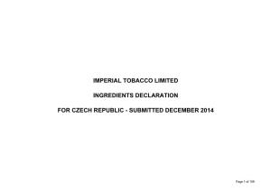 Imperial Tobacco Limited Ingredients Declaration for Czech Republic