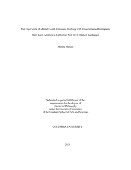 The Experience of Mental Health Clinicians Working with Undocumented Immigrants from Latin America in California: Post 2016 Election Landscape