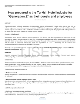 How Prepared Is the Turkish Hotel Industry for “Generation Z” As Their Guests and Employees