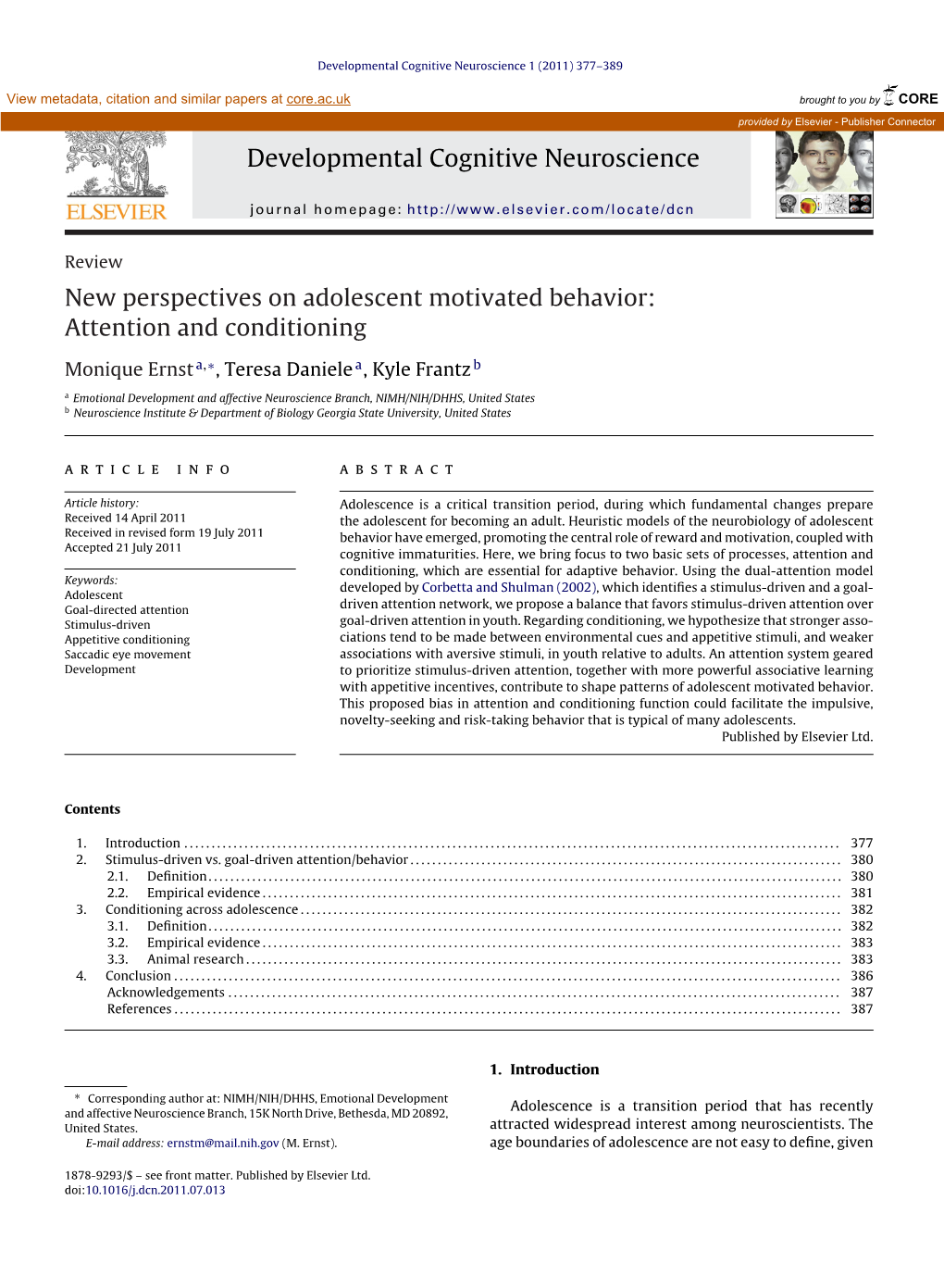 New Perspectives on Adolescent Motivated Behavior: Attention And