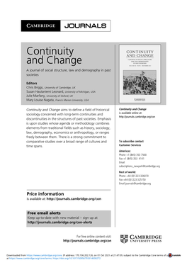 Continuity and Change a Journal of Social Structure, Law and Demography in Past Societies