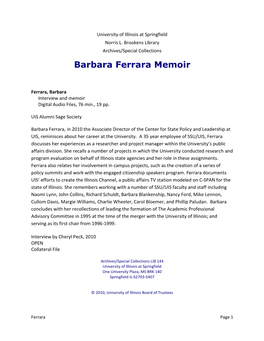Barbara Ferrara Memoir