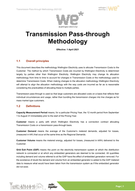 Transmission Pass-Through Methodology 2021/22