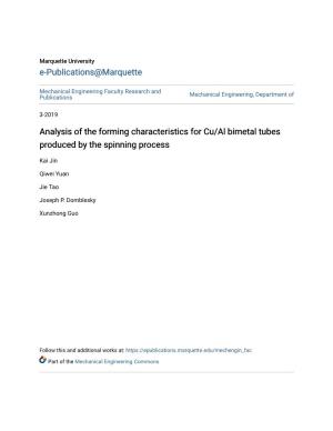 Analysis of the Forming Characteristics for Cu/Al Bimetal Tubes Produced by the Spinning Process