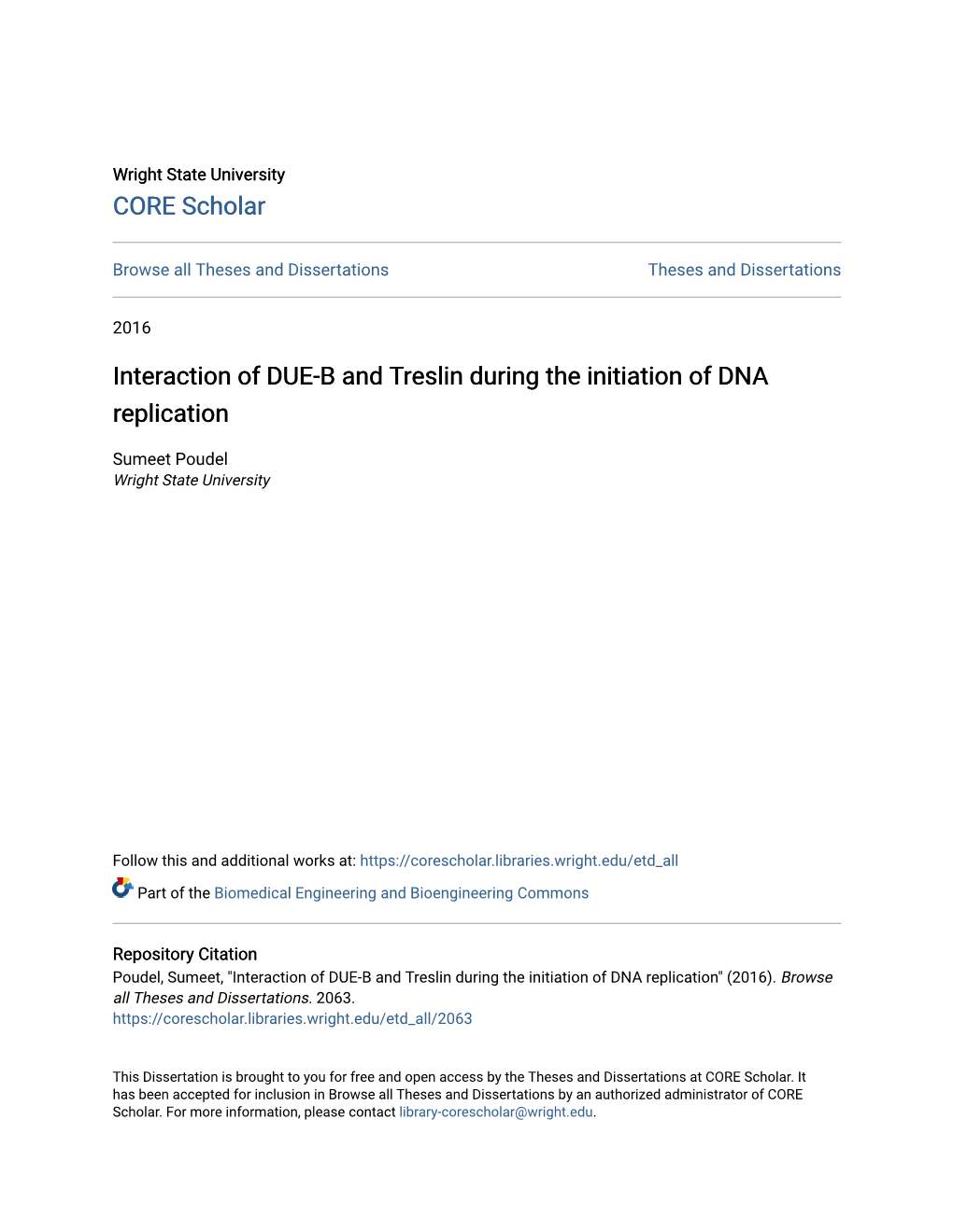 Interaction of DUE-B and Treslin During the Initiation of DNA Replication