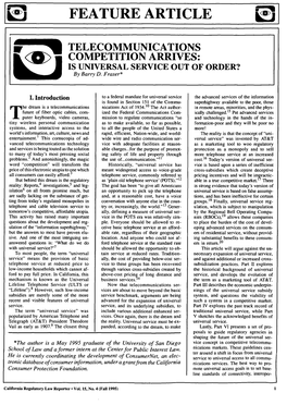 IS UNIVERSAL SERVICE out of ORDER? by Barry D