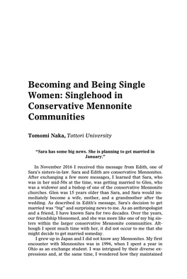 Becoming and Being Single Women: Singlehood in Conservative Mennonite Communities