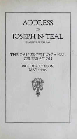 Address of Joseph N Teal Chairman of the Day