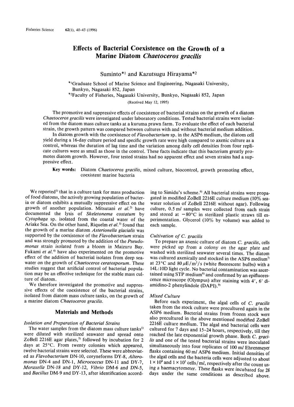 Effects of Bacterial Coexistence on the Growth of a Marine Diatom Chaetoceros Gracilis