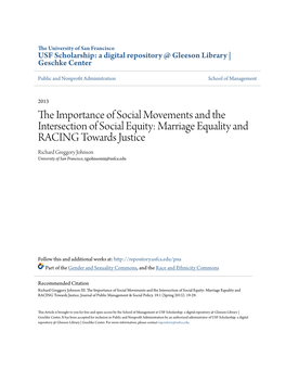 Marriage Equality and RACING Towards Justice Richard Greggory Johnson University of San Francisco, Rgjohnsoniii@Usfca.Edu