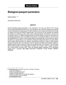 Biological Passport Parameters