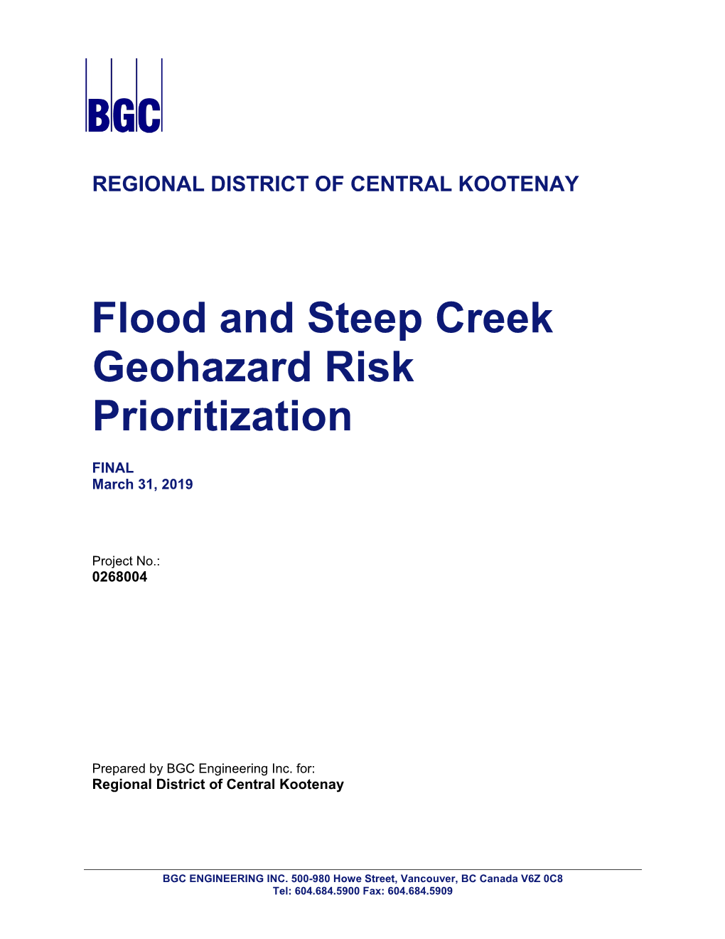 Flood and Steep Creek Geohazard Risk Prioritization - DocsLib