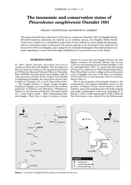 The Taxonomic and Conservation Status of Pinarolestes Sanghirensis Oustalet 1881