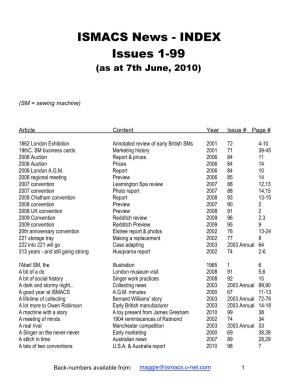 ISMACS News - INDEX Issues 1-99 (As at 7Th June, 2010)