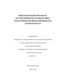 "Process Integration Issues of Low-Permittivity Dielectrics with Copper for High-Performance Interconnects", Chapter