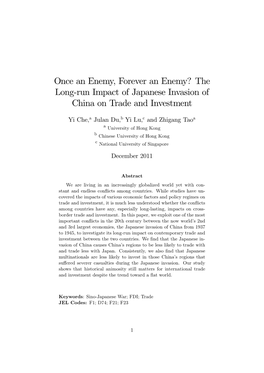 The Long&Run Impact of Japanese Invasion of China on Trade And
