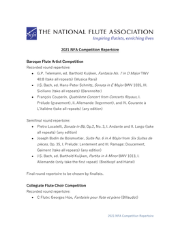 2021 NFA Competition Repertoire Baroque Flute Artist Competition