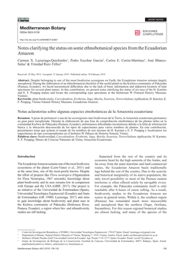Notes Clarifying the Status on Some Ethnobotanical Species from the Ecuadorian Amazon Carmen X