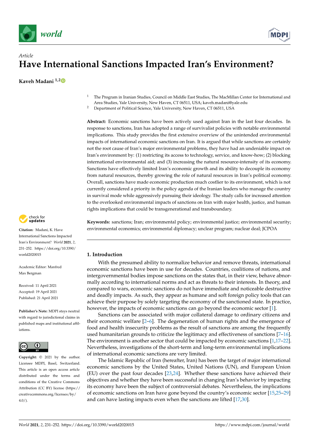 Have International Sanctions Impacted Iran's Environment?