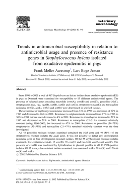 Trends in Antimicrobial Susceptibility in Relation to Antimicrobial Usage