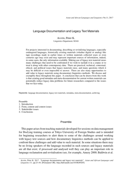 Language Documentation and Legacy Text Materials
