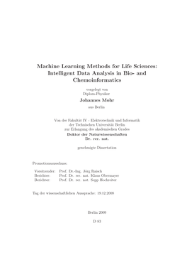 Machine Learning Methods for Life Sciences: Intelligent Data Analysis in Bio- and Chemoinformatics