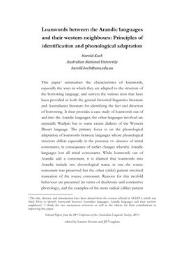 Loanwords Between the Arandic Languages and Their Western Neighbours: Principles of Identification and Phonological Adaptation