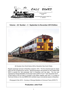 Volume – 22 Number – 3 September to November 2015 Edition