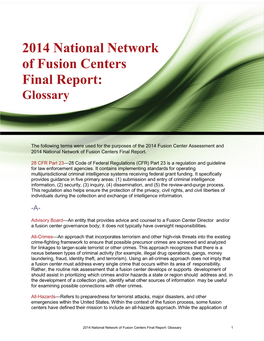 2014 National Network of Fusion Centers Final Report: Glossary