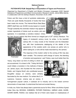 National Seminar on FICTION INTO FILM: Satyajit Ray's Interpretation Of