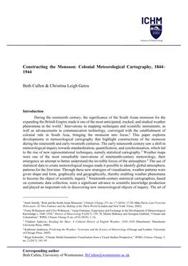 Constructing the Monsoon: Colonial Meteorological Cartography, 1844– 1944