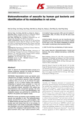 Biotransformation of Aesculin by Human Gut Bacteria and Identification of Its Metabolites in Rat Urine