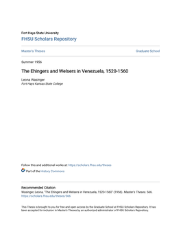 The Ehingers and Welsers in Venezuela, 1520-1560